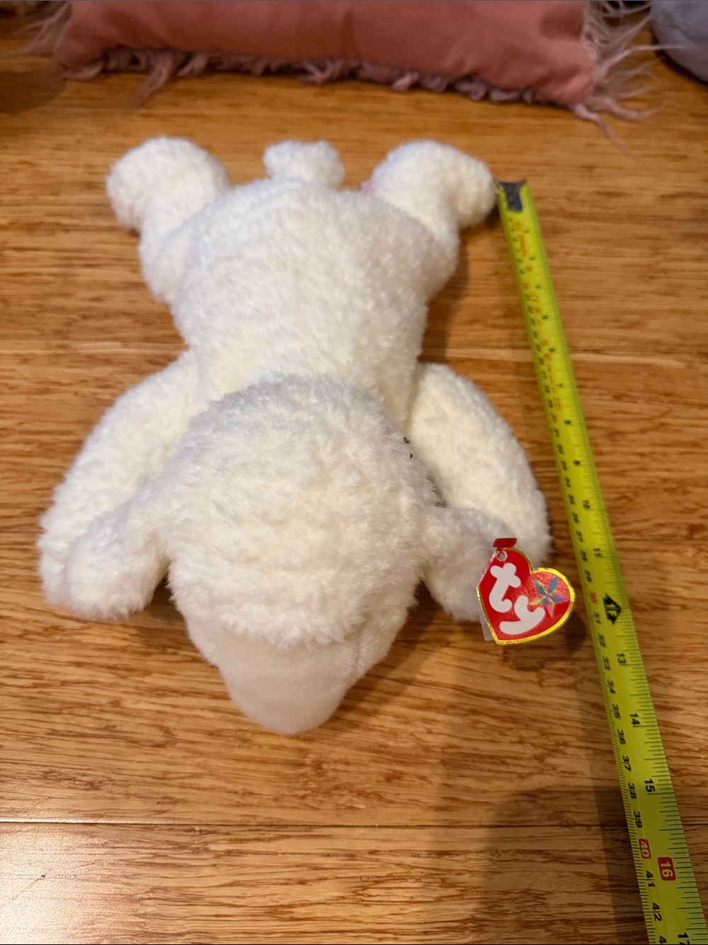 Ty Beanie Baby Buddie Fleece White Lamb Plush with Heart Tag